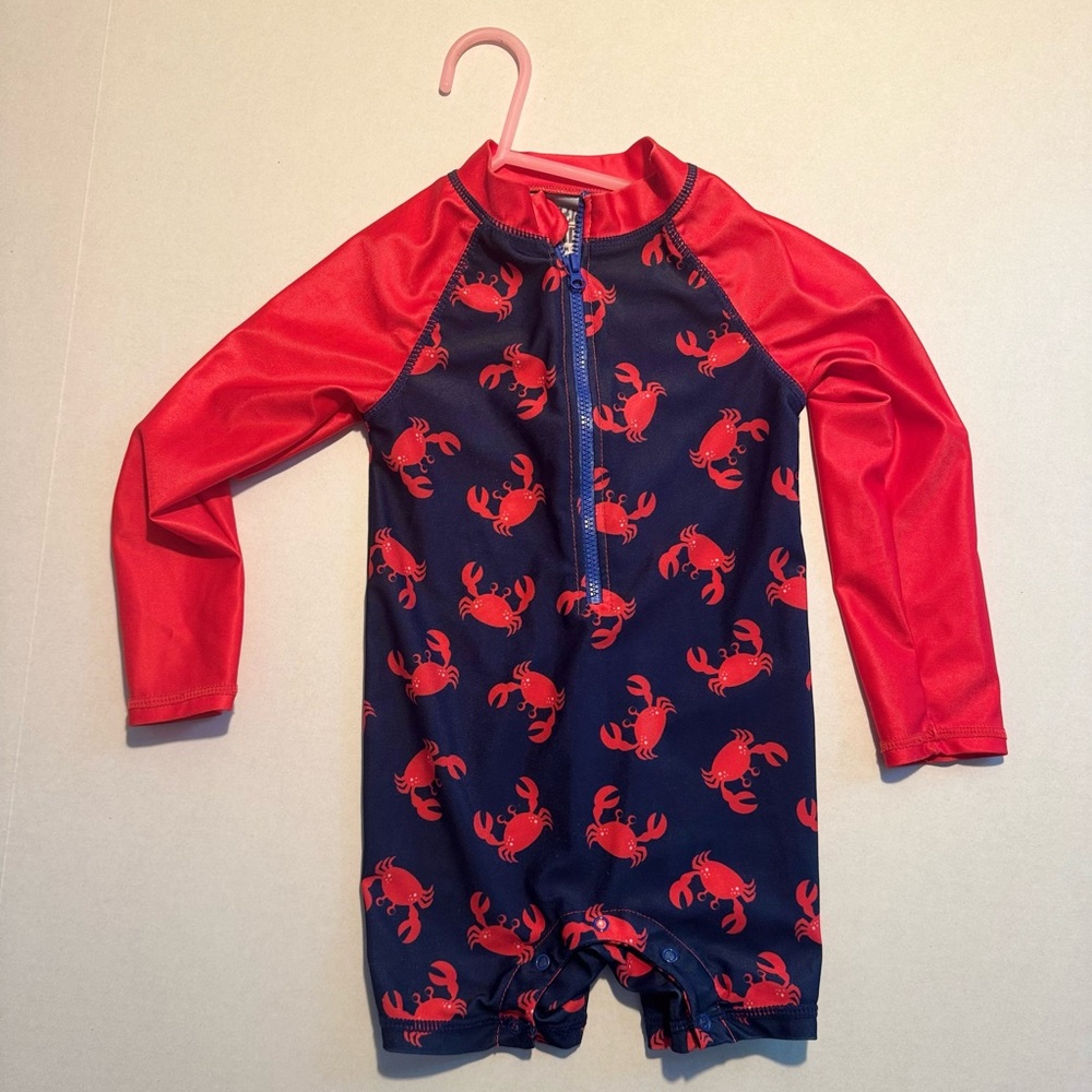 Little Lad Kids Long Sleeve Sun Swimsuit Baby 24 Months Crab Print Red Blue